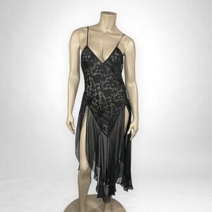 Vintage 80s‎ Lace Sheer Black Nightgown M
